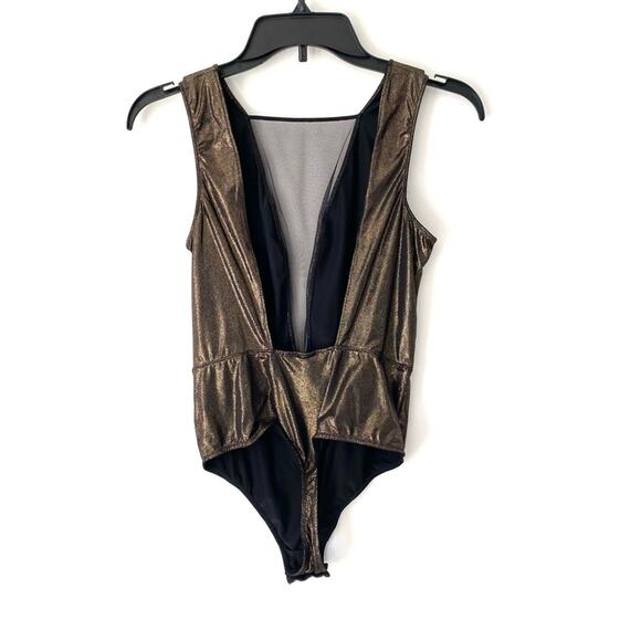Victoria’s Secret Metallic Gold Bronze Plunge Bodysuit NWTs size small - Picture 5 of 7